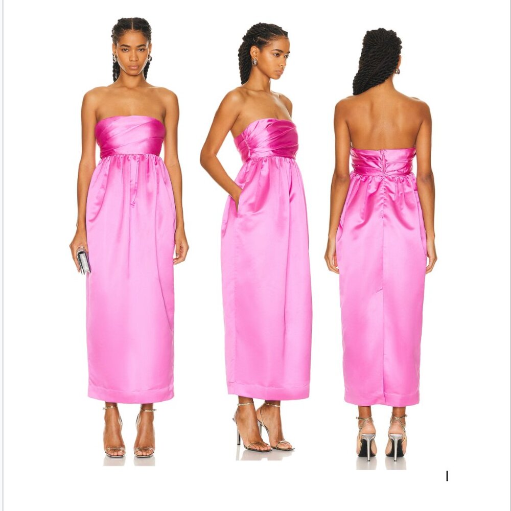 LoveShackFancy Luxie Dress Magenta Silk Strapless Midi Size 14 NWT $595